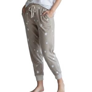 Live Love Lounge Tan Pajama Bottoms with Star Pattern Tie Elastic Waist size XL
